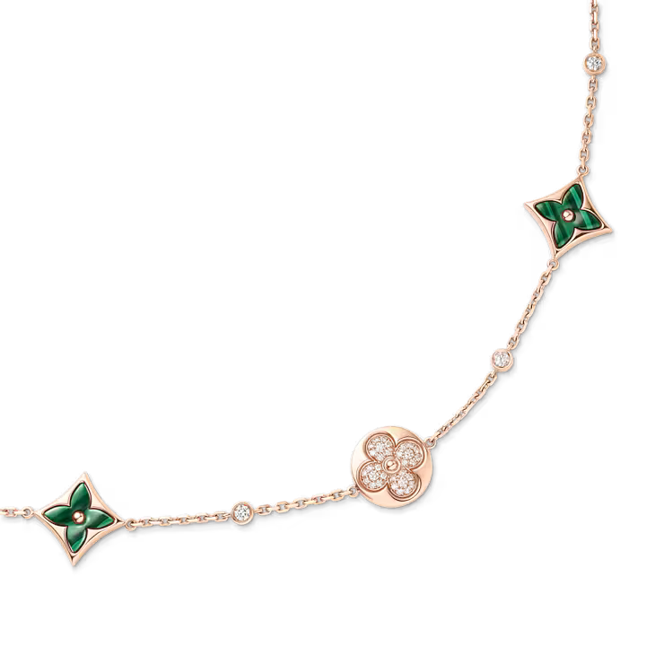 Color Blossom BB Multi-Motif Short Necklace, Pink Gold, Malachite and Diamonds