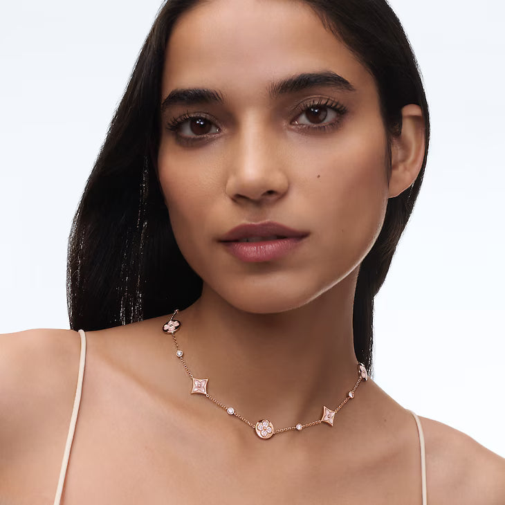 Color Blossom BB Multi-Motif Short Necklace, Pink Gold, Pink Mother-of-Pearl