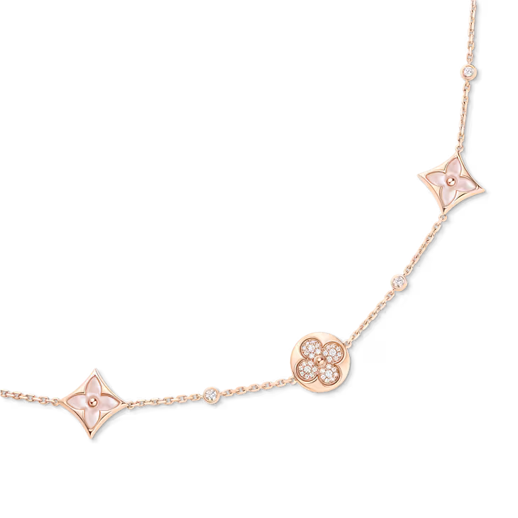 Color Blossom BB Multi-Motif Short Necklace, Pink Gold, Pink Mother-of-Pearl