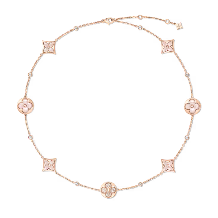 Color Blossom BB Multi-Motif Short Necklace, Pink Gold, Pink Mother-of-Pearl