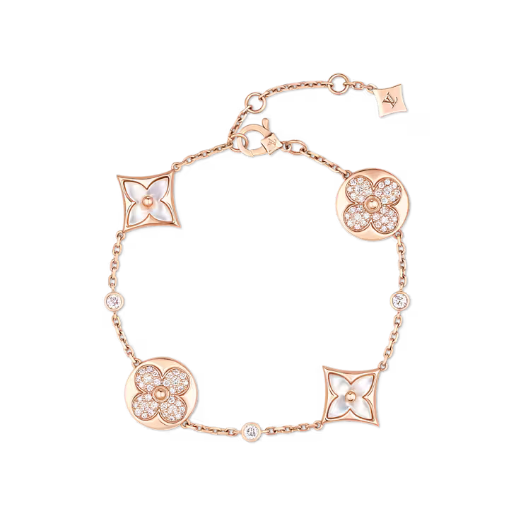 Color Blossom BB Star and Sun Multi-Motif Bracelet, Pink Gold, White Mother-of-Pearl and Diamonds