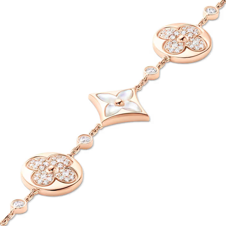 Color Blossom BB Star and Sun Multi-Motif Bracelet, Pink Gold, White Mother-of-Pearl and Diamonds
