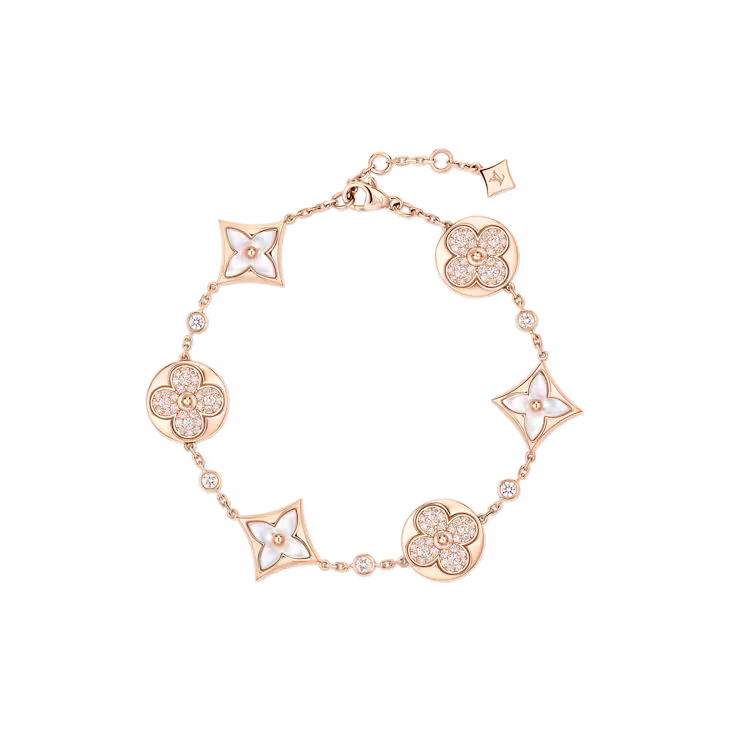 Color Blossom BB Star and Sun Multi-Motif Bracelet, Pink Gold, White Mother-of-Pearl and Diamonds
