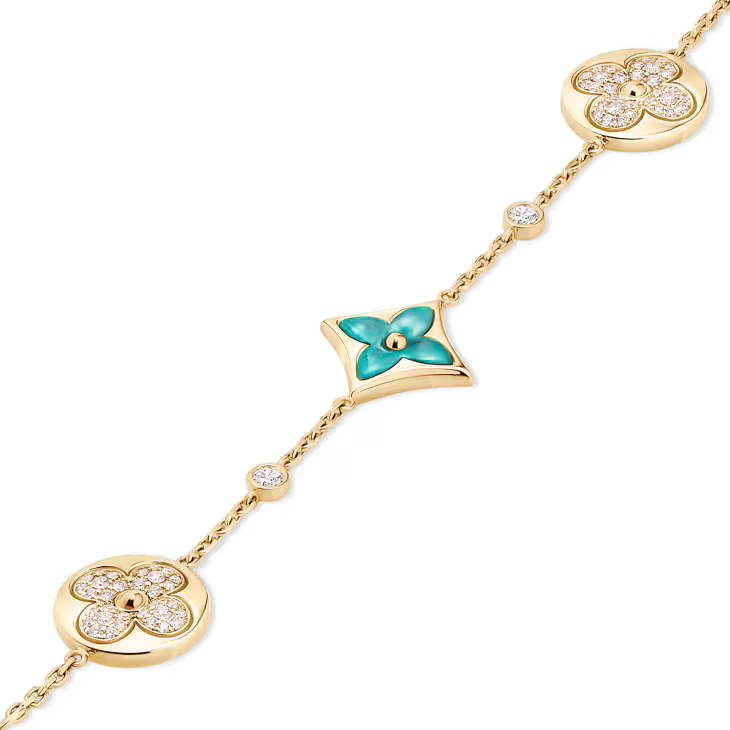 Color Blossom BB Star and Sun Multi-Motif Bracelet, Yellow Gold, Amazonite and Diamonds