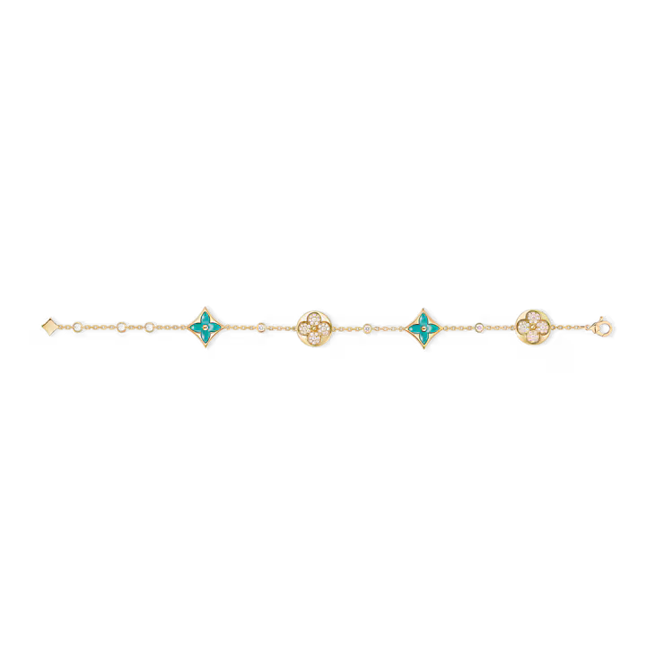 Color Blossom BB Star and Sun Multi-Motif Bracelet, Yellow Gold, Amazonite and Diamonds