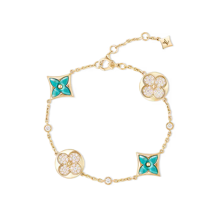 Color Blossom BB Star and Sun Multi-Motif Bracelet, Yellow Gold, Amazonite and Diamonds