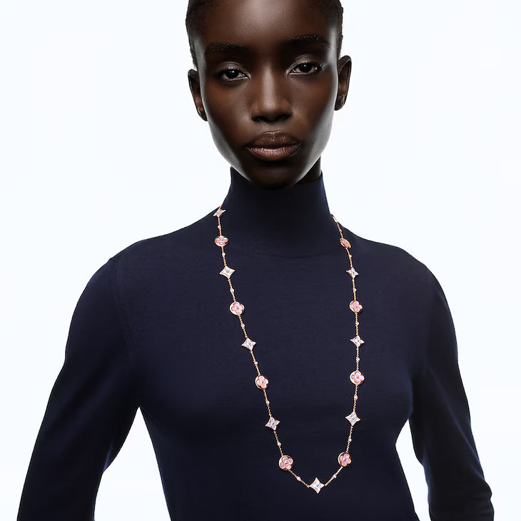 Color Blossom M Multi-Motif Long Necklace, Pink Gold, White and Pink Mother-of-Pearl and Diamonds