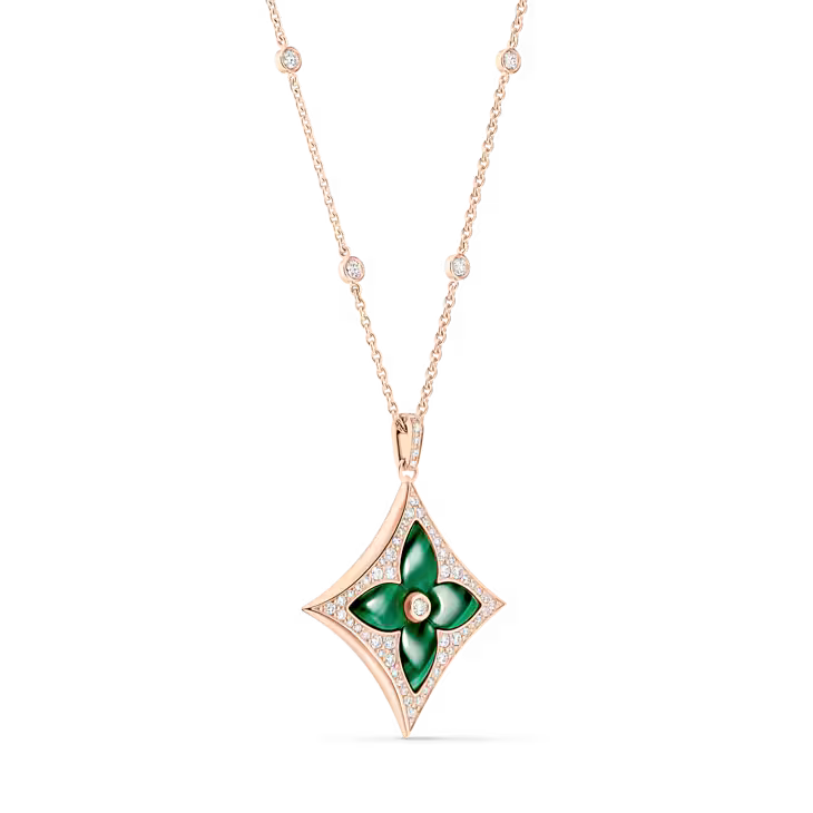 Color Blossom XL Star Pendant, Pink Gold, Malachite and Diamonds