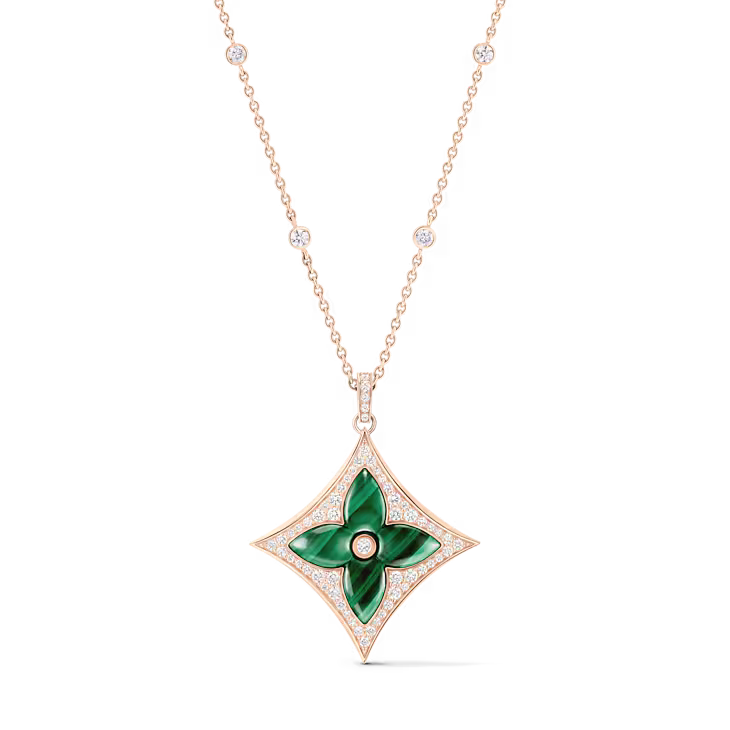 Color Blossom XL Star Pendant, Pink Gold, Malachite and Diamonds