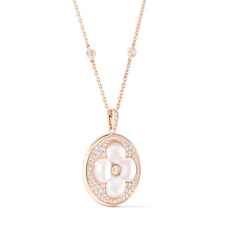 Color Blossom XL Sun Pendant, Pink Gold, White Mother-of-Pearl and Diamonds