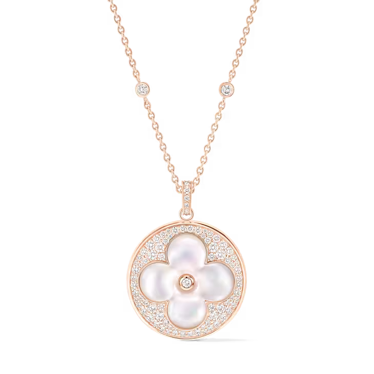 Color Blossom XL Sun Pendant, Pink Gold, White Mother-of-Pearl and Diamonds