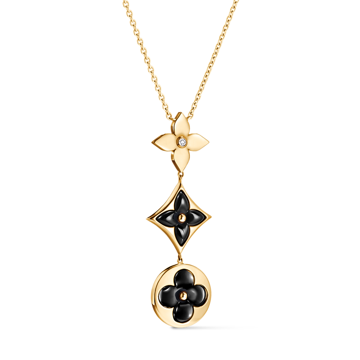 Colour Blossom Lariat Necklace, Yellow Gold, Onyx And Diamond