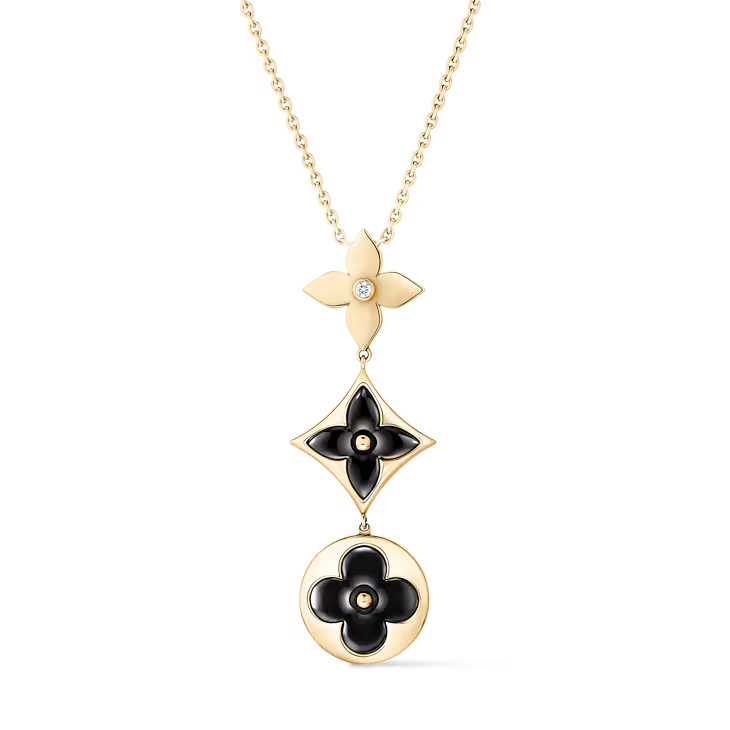 Colour Blossom Lariat Necklace, Yellow Gold, Onyx And Diamond