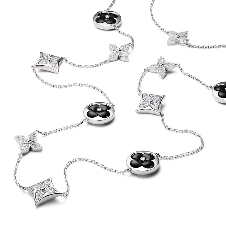 Colour Blossom Sautoir, White Gold, Onyx And Diamonds
